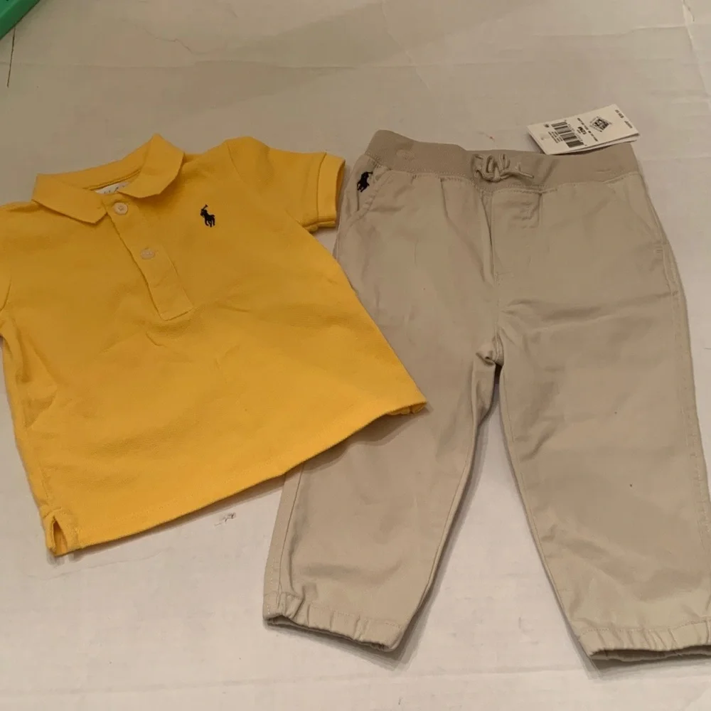 NWT Ralph Lauren Toddler boy 12 month chino pants & VGU yellow polo 9 months